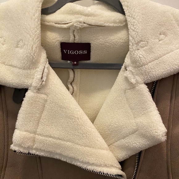 Taupe Suede Bomber Jacket with Faux Fur Trim - Picture 6 of 6